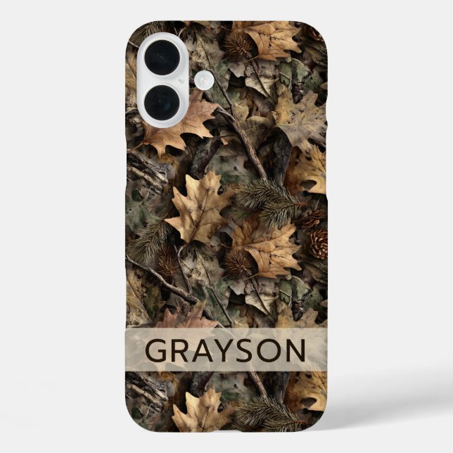 Funda iPhone 16 Plus Camuflaje de Hojas de Otoño Personalizado (Reverso )