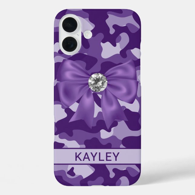 Funda iPhone 16 Plus Camuflaje Morado Brillante Personalizado (Reverso )