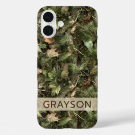 Funda iPhone 16 Plus Camuflaje Personalizado de Pino y Hojas