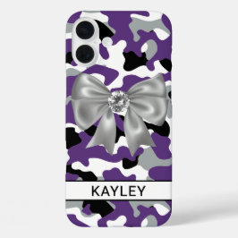 Funda iPhone 16 Plus Camuflaje personalizado morado negro brillante