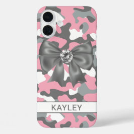 Funda iPhone 16 Plus Camuflaje personalizado rosa brillante gris