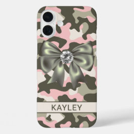 Funda iPhone 16 Plus Camuflaje personalizado rosa brillante verde