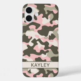Funda iPhone 16 Plus Camuflaje personalizado rosa y verde