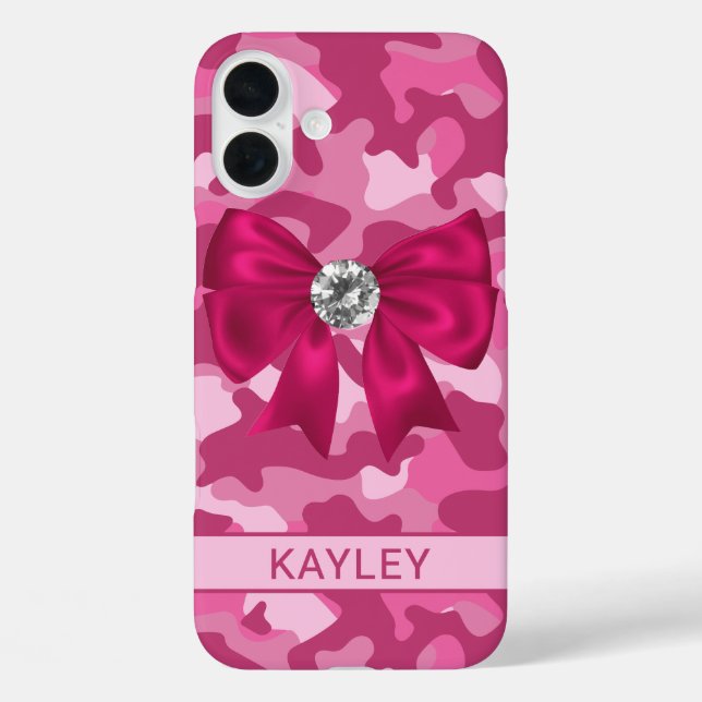 Funda iPhone 16 Plus Camuflaje Rosa Brillante Personalizado (Reverso )