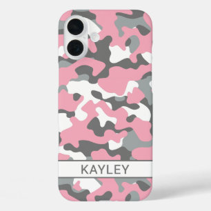 Funda iPhone 16 Plus Camuflaje rosa y gris personalizado