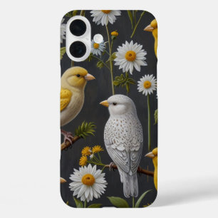 Funda iPhone 16 Plus Canarios en un prado de flores silvestres