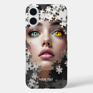 Funda iPhone 16 Plus Cara de niña de rompecabezas linda fantasía