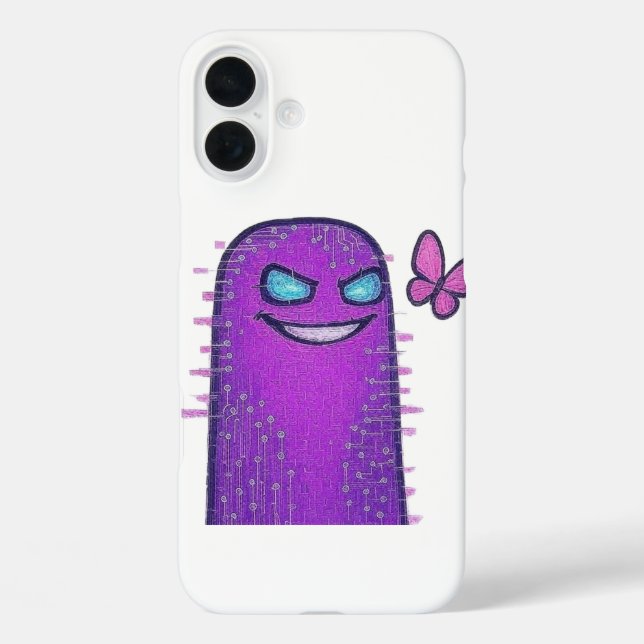 Funda iPhone 16 Plus Carácter digital con mariposa ciberpunk neón (Reverso )