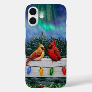 Funda iPhone 16 Plus Cardenales y Navidades iluminan la nieve de invier