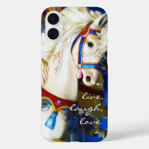 Funda iPhone 16 Plus Carousel Horse Photo Live Lauder Love Quote Script