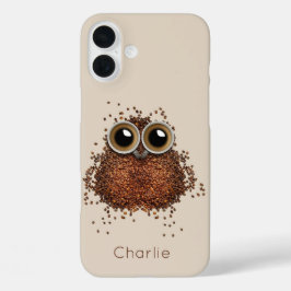 Funda iPhone 16 Plus Casos de teléfono con nombre propio Coffee Owl