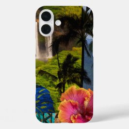 Funda iPhone 16 Plus Cataratas Opaeka'a, Collage hawaiano de Kauai