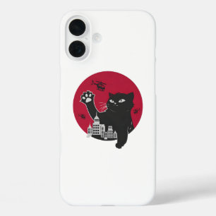 Funda iPhone 16 Plus Catzilla - Gigante parodia de gato negro con ciuda