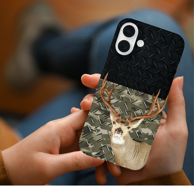 Funda iPhone 16 Plus Caza de ciervos Camo Nombre Hombres Buck Deportivo (Deer Hunting Camo Buck Antlers iPhone Case)