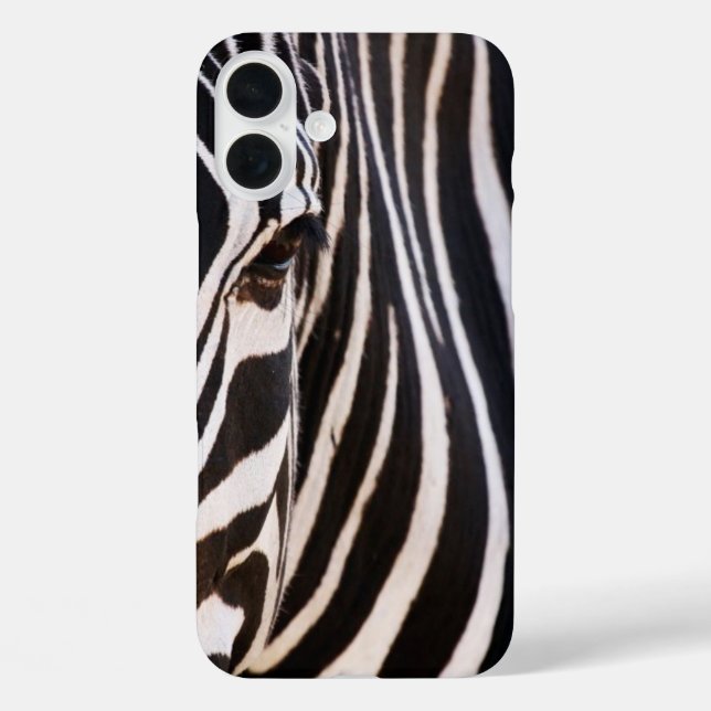 Funda iPhone 16 Plus Cebra rayada en blanco y negro (Reverso )