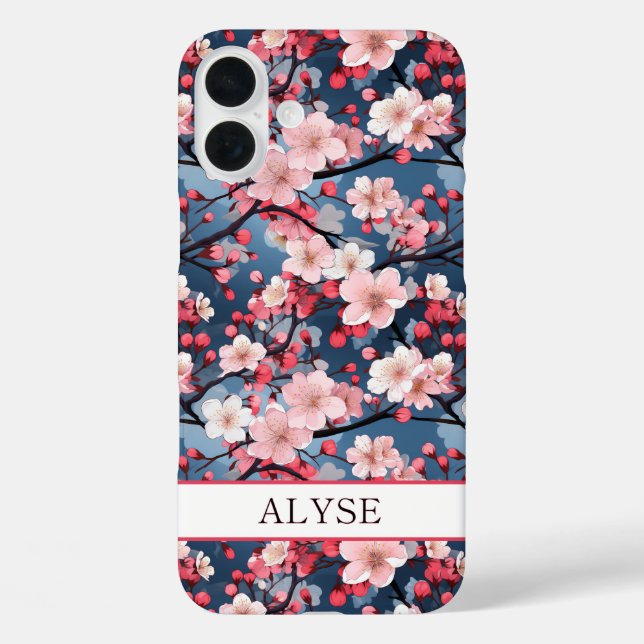 Funda iPhone 16 Plus Cherry Blossoms Japanese Sakura Monogrammed (Reverso )