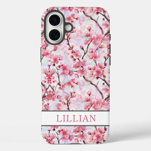 Funda iPhone 16 Plus Cherry Blossoms Sakura Monogrammed (Reverso )