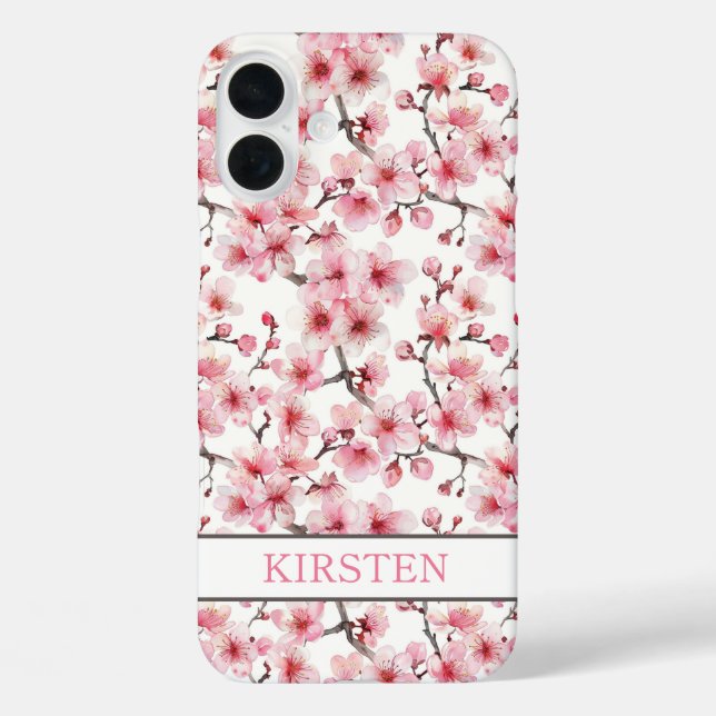 Funda iPhone 16 Plus Cherry Blossoms Sakura Pattern Monogrammed (Reverso )