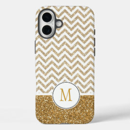 Funda iPhone 16 Plus Chevron Purpurina Gold Glam Faux