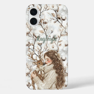 Funda iPhone 16 Plus Chica de pelo castaño con ciervo  