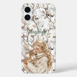 Funda iPhone 16 Plus Chica de pelo rubio con ciervo