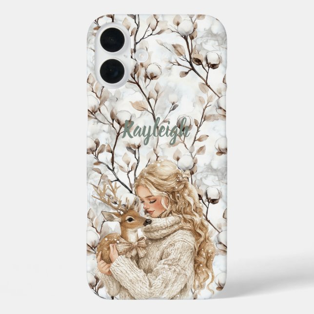 Funda iPhone 16 Plus Chica de pelo rubio con ciervo   (Reverso )