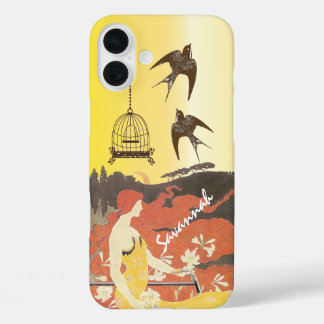 Funda iPhone 16 Plus Chica Vintage Birds Birdcage Bike Iphone Case