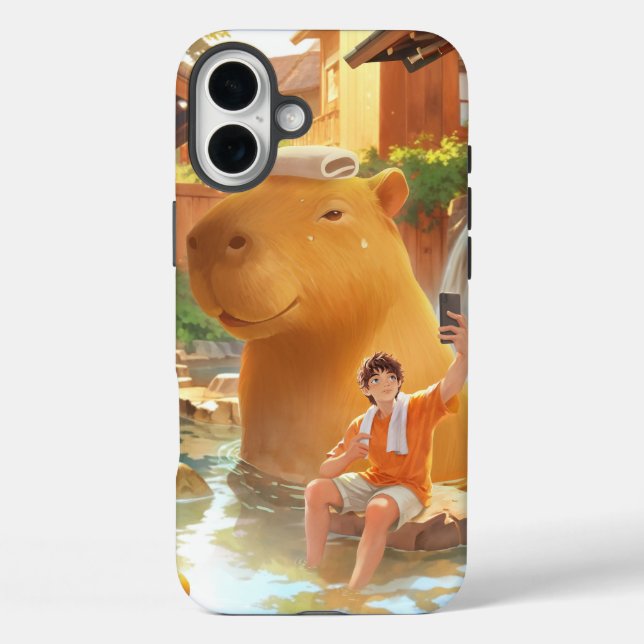 Funda iPhone 16 Plus Chigüiro gigante - Ilustracion de primavera calien (Reverso )