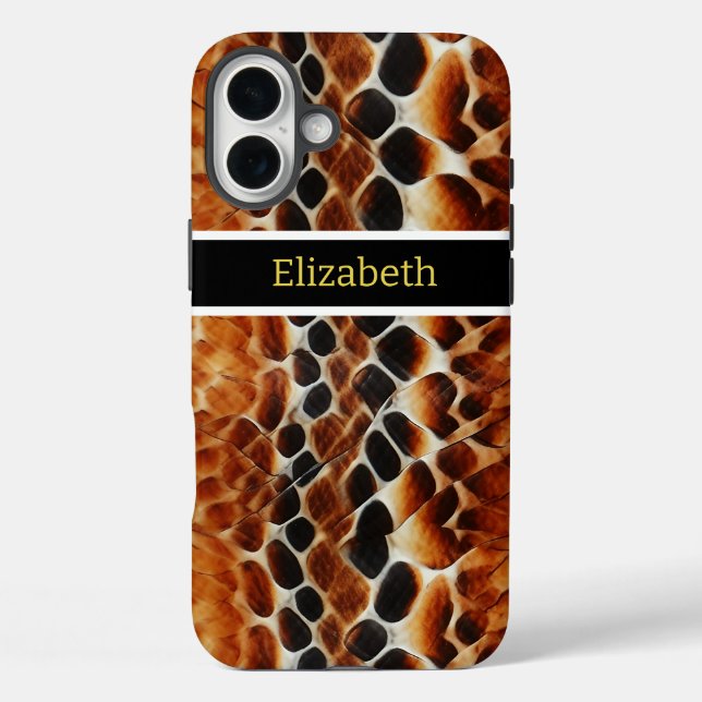 Funda iPhone 16 Plus Cierre de patrones de piel de serpiente venenosos (Reverso )