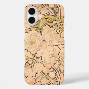 Funda iPhone 16 Plus Clásico patrón de jardín de peonías Art Nouveau de