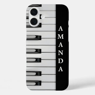 Funda iPhone 16 Plus Claves de piano verticales con nombre personalizad