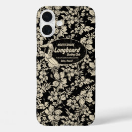 Funda iPhone 16 Plus Club Surfing Longboard Hibiscus Hawaii Black