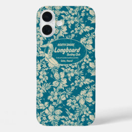 Funda iPhone 16 Plus Club Surfing Longboard Hibiscus Hawaii Verde azula