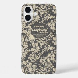 Funda iPhone 16 Plus Club Surfing Longboard Hibiscus Hawaiian Gray