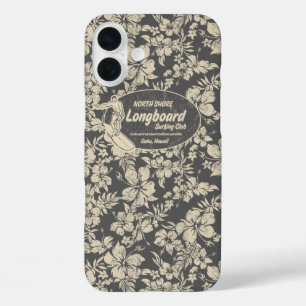 Funda iPhone 16 Plus Club Surfing Longboard Hibiscus Hawaiian Gray