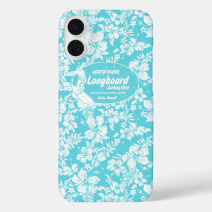 Funda iPhone 16 Plus Club Surfing Longboard Hibiscus Hawaiian Turq