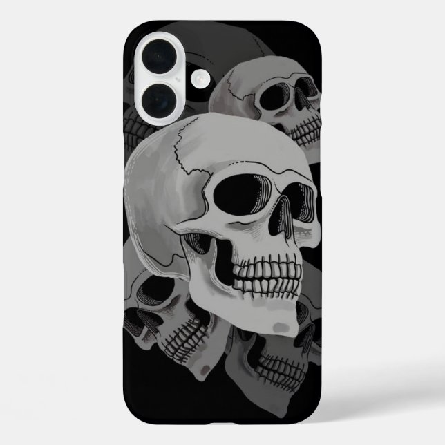 Funda iPhone 16 Plus Clúster de cráneo oscuro (Reverso )
