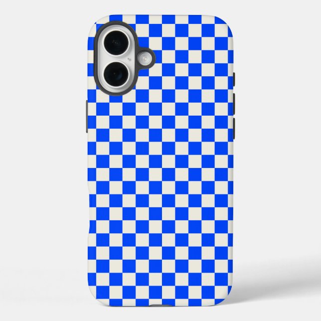 Funda iPhone 16 Plus Cobalt and cream checkerboard pattern (Reverso )
