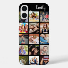 Funda iPhone 16 Plus Colage de Fotos Familiares Personalizadas y Nombre