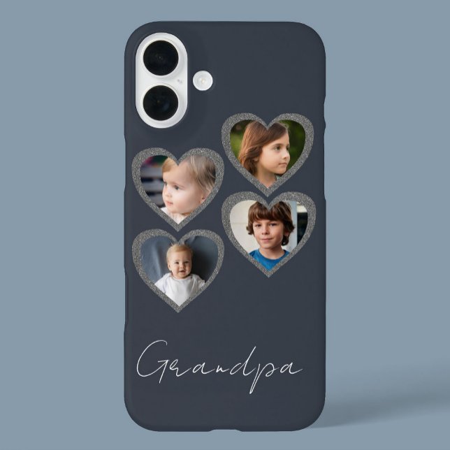Funda iPhone 16 Plus Collage de fotos Abuelo Gray Hearts Abuelitos (Subido por el creador)