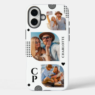 Funda iPhone 16 Plus Collage de Fotos con Nombre y Monograma 3 Moderno