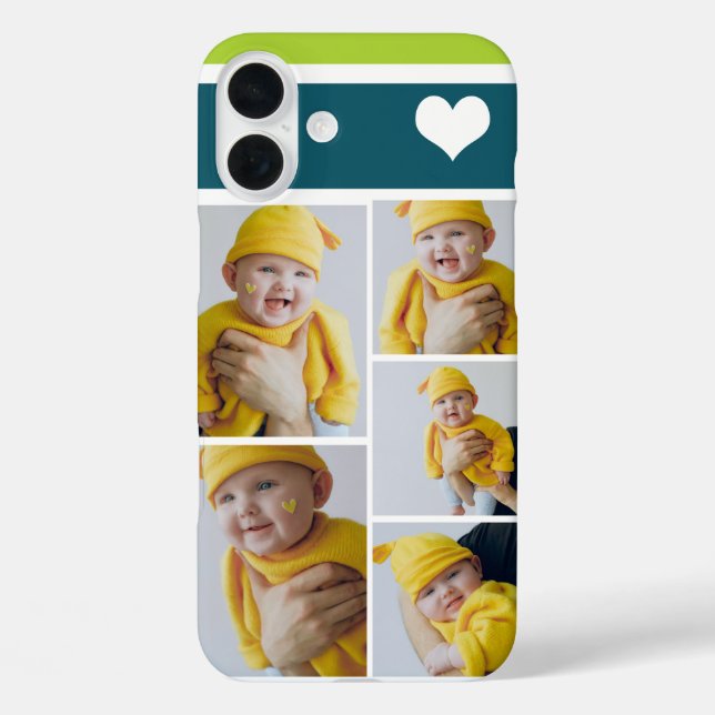 Funda iPhone 16 Plus Collage de fotos personalizado con corazón (Reverso )