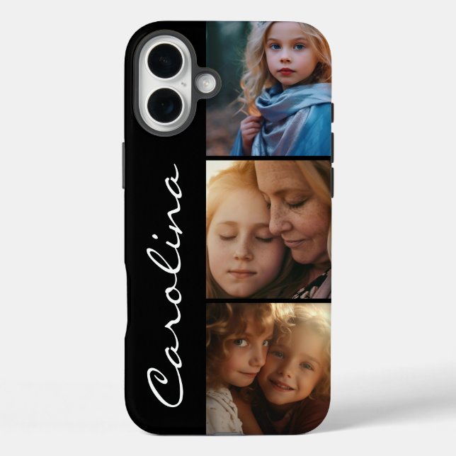 Funda iPhone 16 Plus Collage de fotos personalizado con nombre (Reverso )