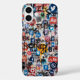 Funda iPhone 16 Plus Collage de medios sociales sobre graffiti urbano