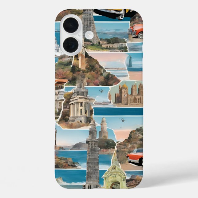 Funda iPhone 16 Plus Collage del Tour Mundial de Retro (Reverso )