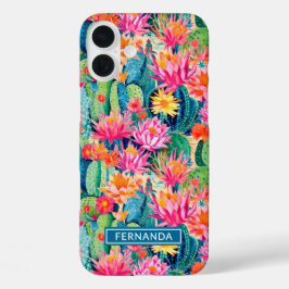 Funda iPhone 16 Plus Colorful Blooming Cacti Personalized