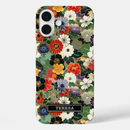 Funda iPhone 16 Plus Colorful Japanese Floral Pattern Monogrammed