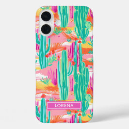 Funda iPhone 16 Plus Colorful Saguaro Cacti Personalized