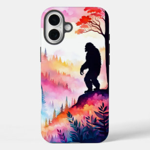 Funda iPhone 16 Plus Coloridas Sasquatch sobre Ridge con vistas al bosq