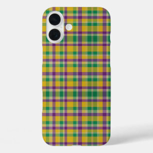 Funda iPhone 16 Plus Colorido Mardi Gras gingham con estampado